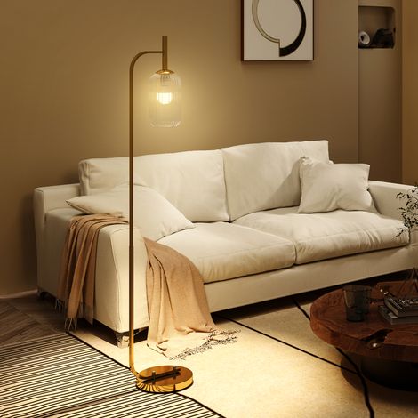 Lampadaire sur pied salon lampe sur pied avec abat-jour en verre texturé interrupteur à pied 29 x 25 x 152 cm métal or (1/5)