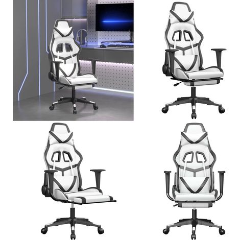 Gaming-Stuhl mit Massage & Fußstütze Weiß & Schwarz Kunstleder - Gaming-Stuhl - Gamer Chair - Bürostuh - Schreibtischstuhl - Ergonomischer Stuhl - Home & Living