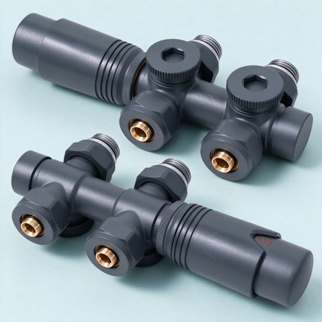 Lot de 2 robinets thermostatiques radiateur Multibloc anthracite G1/2 pour tubes 15/16 mm S'AFIELINA