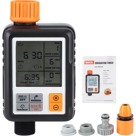 Programmeur d'arrosage automatique écran LCD étanche IPX5 robinet 3/4 mode manuel détection batterie faible pour jardin pelouse (1/5)