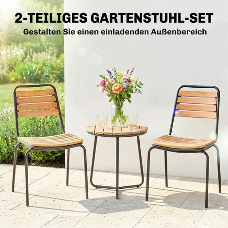 Lot de 2 chaises de jardin empilables acier et bois étanches avec dossier charge maximale 160 kg imitation bois naturel (1/4)
