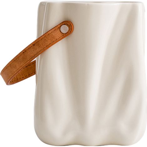 Vase en céramique beige, petit vase de 15 cm pour la décoration intérieure, vase à main avec poignée en PU (1/5)