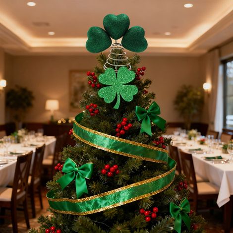 Tree Topper - Trefoil - Spring Base - For Christmas Tree - Green - Plastic - 22 x 20 cm - 1 Piece (1/5)