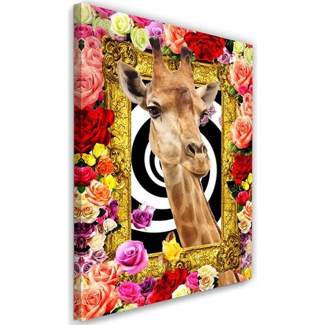 Tableau sur toile Girafe Fleurs colorées 40x60 (1/5)