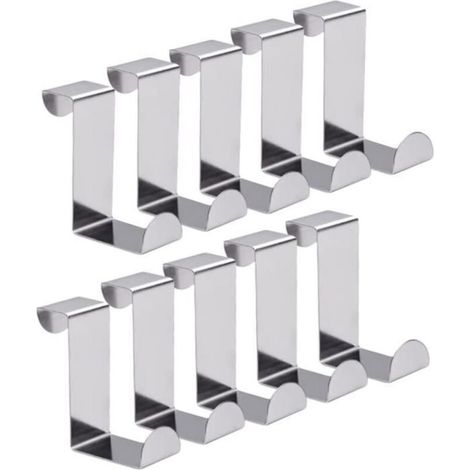(Silver) Stainless Steel Door Hooks - Coat Hooks - Pack of 10 - Silver (1/4)