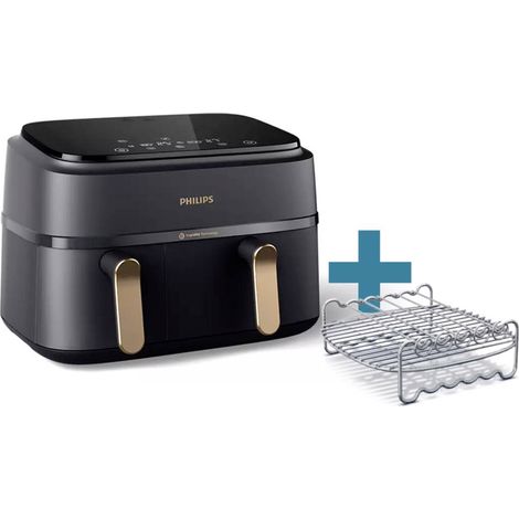 Philips – Friteuse sans huile 9L double panier – 2750W – 8 préréglages – Technologie Rapid Air pour cuisson croustillante – Noir/Doré