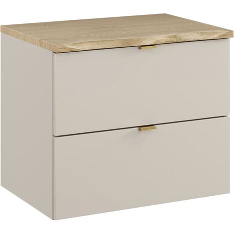 Meuble sous vasque suspendu 2 tiroirs DALIA Cachemire avec plan Chêne naturel 60 cm-Largeur 60 cm (1/5)