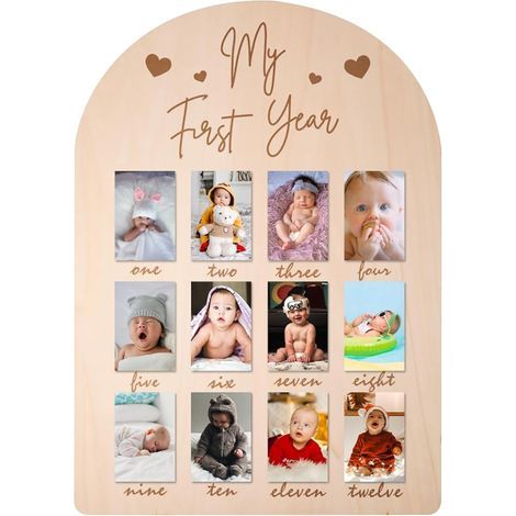 Tableau en Bois pour Présentoir de Photos de ma Première Année, Cadre Photo pour 12 Mois Cadre Photo Bébé pour Décorations de Chambre d'Enfant d'Anniversaire de Bébé (1/5)