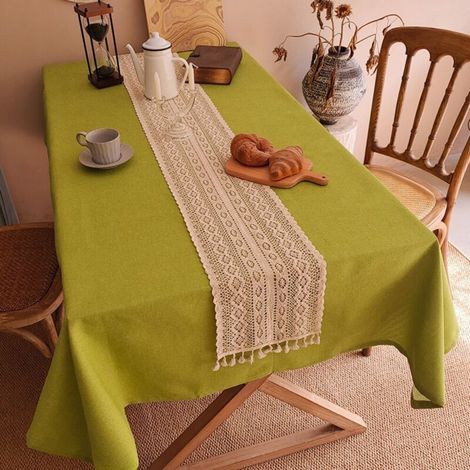 Coton à tête carrée, longueur de côté 260 cm Chemin de table en coton et lin, fil de coton crocheté, housse pour meuble TV/meuble à chaussures, nappe décorative à longues bandes pour table basse/table (1/5)