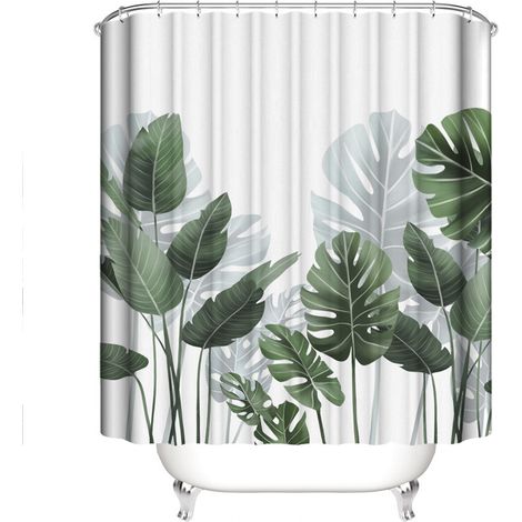 Filiyano-Rideau de douche anti-moisissure (grand motif de feuilles blanches 180 x 180 cm), imperméable (1/5)