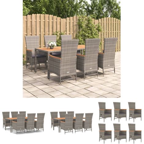 Gartenmöbel - vidaXL 7-tlg. Garten-Essgruppe mit Kissen Grau Poly Rattan - Liegeplatz (1/5)
