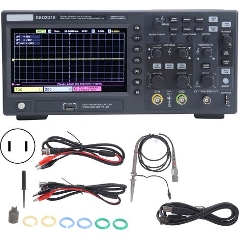 Oscilloscope Numérique DSO2D10 2 Canaux 100MHz 1GSa/s 8M Mémoire avec Générateur de Signal 1CH pour Dépannage Électronique, Prise US 100-240V (1/5)