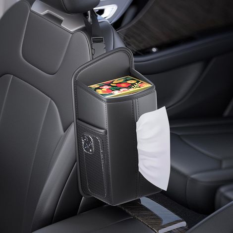 Auto-Serviettenhalter aus PU-Leder – Kopfstütze – Mit 2 Netztaschen – Für 150 Servietten (1/5)