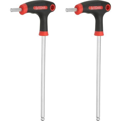 2Pcs T-Handle Ball End Hex Wrench 6mm Metric 212mm Length Arm Extra Long Cr-V T-Wrench Internal Hex Keys Tools For Automotive, Red Black (1/5)