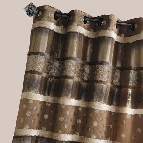 Homemaison – Rideau jacquard taupe 140x260 cm – Motif pois et rayures – 100% polyester – Finition œillets ronds canon de fusil