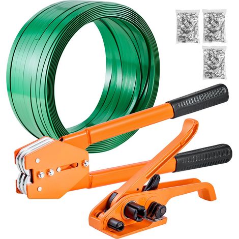 Kit Cerclage Feuillard PET 304,8 m Kit Cerclage Palette Manuel avec Outil et Tendeur pour Emballage, Entrepôts, Déménagement, Stockage et Transport de Marchandises, avec 300 Scellés en Métal (1/5)