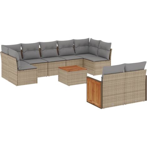 Maison Exclusive - Set Divano da Giardino 10 pz con Cuscini Beige in Polyrattan