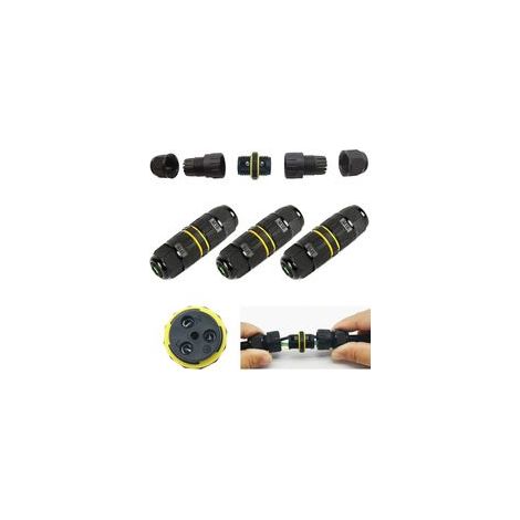 Wasserdichte Anschlussbox/ 3 Stück IP68 wasserdichter Kabelstecker/Außenmantelstecker/Kabel mit max. Ø 10 mm/wetterfeste Anschlusskabelbuchse für den Außenbereich (3 Pole) - Crezuo