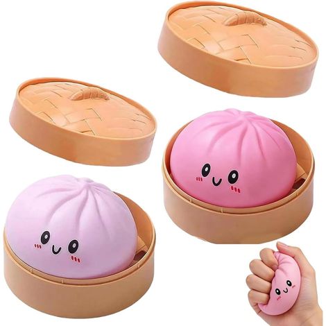 Anti-Stress Dumplings Glitter XXL Dumpling Mystery avec Panier Vapeur Ravioli Balle (Rose+Violet) (1/5)