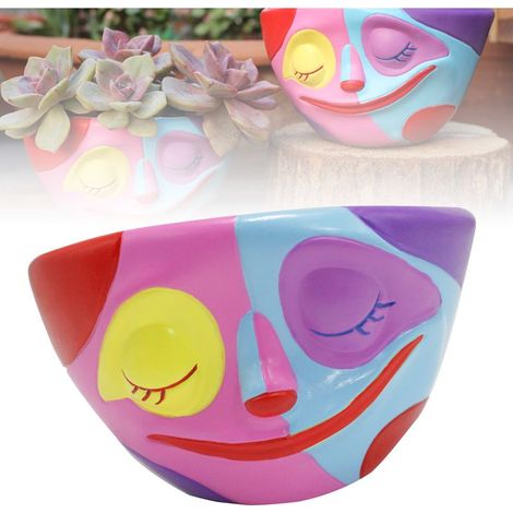 Pot de Succulent Facé Coloré Artisanal Résine Décor Jardinière Maison Indoor Outdoor Têtes Taille Approx. 12.8cm (1/5)