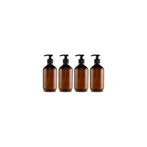 Set di 4 dispenser di sapone in plastica PET - 500 ml - Con pompa per lozione nera - Ideale per cucina e bagno - Crezuo