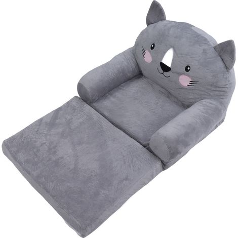 Fauteuil Enfant Gris Style Cartoon Pliable Poignée Large Dossier Stable Assise Respirante Canapé Bébé 2 Couches pour Salon Chambre (1/5)