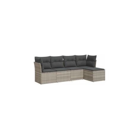 Salon de jardin 5 pcs avec coussins gris clair résine tressée (1/5)