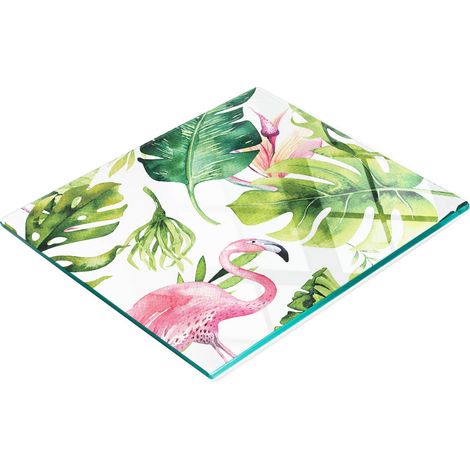 Tabla de cortar de cristal para cocina con estampado de flamencos y hojas, 60x52 cm. (1/5)