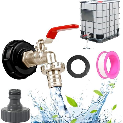 3 Robinet Cuve 1000L, Laiton, Adaptateur S60x6, Raccord 3/4, Jardin (1/5)