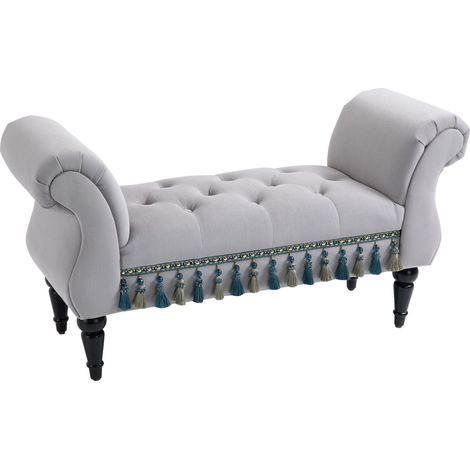 Banc rembourré avec couverture en velours accoudoir lit cadre bois banquette chaussure gris clair 117 x 40 x 58 cm