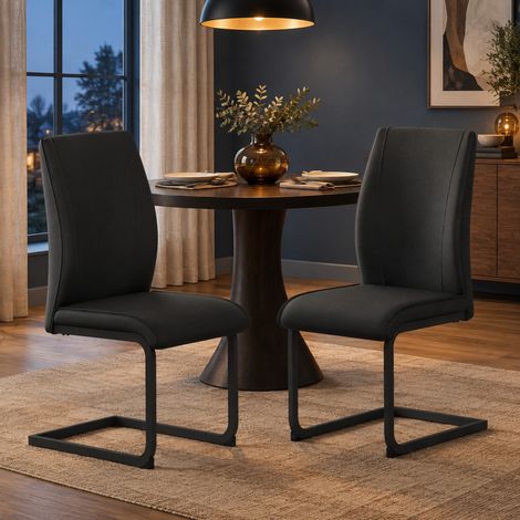 Lote de 2 sillas de comedor de PU negro, patas de metal, respaldo ergonómico OKMYHOME (1/5)