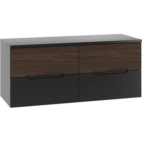 Meuble sous-vasque 120cm plan de toilette Sylla Noir et bois (1/5)