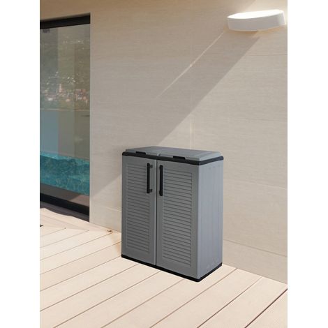 Dmora Armario para exterior o interior, puerta móvil 2 bolsas a 2 puertas para colección separada, 100% Made in Italy, cm 68x37h84, color gris (1/4)