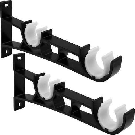 2Pièces Tringle à Rideau en métal Robuste, Support de Tringle à Rideaux, Double Tringle à Rideau Pole Holder, Support Rideau, Support de Tringle à Rideau en Aluminium, Support de Tringle à Rideau Noir (1/5)