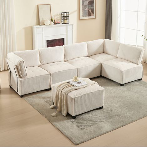 Canapé convertible 6 places 308 cm cord beige OKMYHOME (1/5)