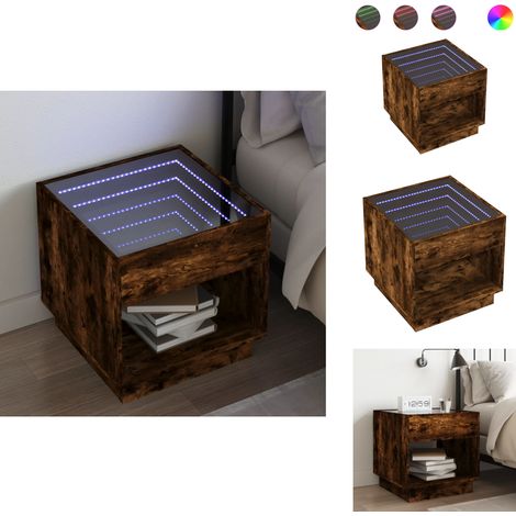 Table de chevet avec LED infini chêne fumé 50x50x50 cm - Table De Chevet - Tables De Chevet - Armoire De Lit - Table D'appoint De Chambre À Coucher (1/5)