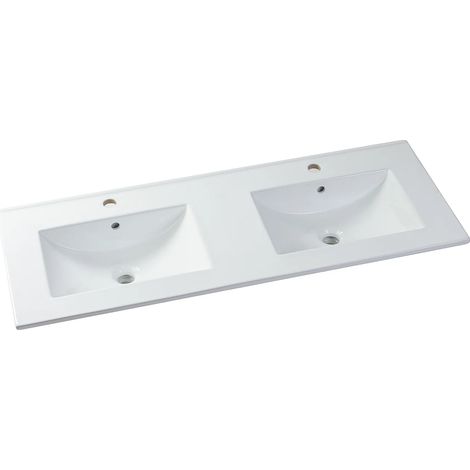 Meuble de salle de bain suspendu avec double vasque à encastrer - Blanc - 120 cm - SELITA