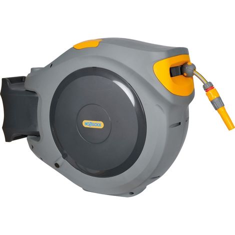 Hozelock – Dévidoir mural automatique 40m – Système de ré-enroulage breveté – Rotation 180° – Rangement propre en polypropylène UV