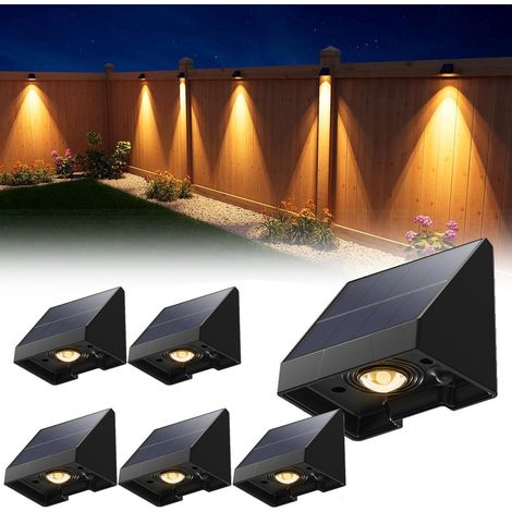 Set di 6 luci solari decorative per recinzioni – Illuminazione esterna a LED solare impermeabile con luce bianca calda – Per muri, patii, giardini, recinzioni, garage e piscine – Facile installazione (1/5)