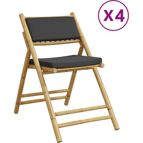 Chaises de bistro pliantes lot de 4 coussins gris foncé bambou (1/5)