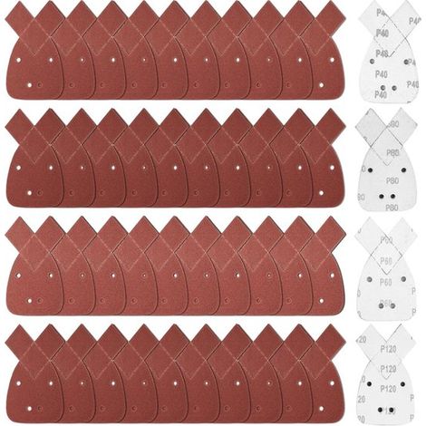 40 hojas de papel de lija para lijado de detalle, grano 40/60/80/120, hojas de lija para lijadoras angulares y triángulos de lijado. (1/5)