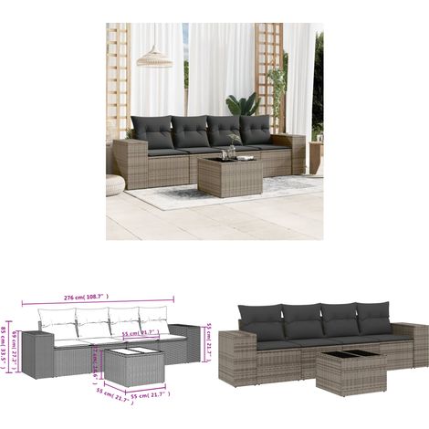 Salon de jardin 5 pcs avec coussins gris résine tressée - Ensemble Salon De Jardin - Meuble De Jardin - Résine Tressée - Rotin Synthétique - Mobilier D'extérieur - Home & Living (1/3)