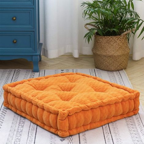 BUNTHAUS Bodenkissen Pouf, Chenille-Meditationskissen, dick für Sofa und Yoga, Orange, 19\"x19\"x4\"