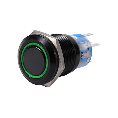 Bouton-poussoir LED Keenso, 19 mm 12 V-24 V, métal, LED, marche/arrêt, autobloquant, étanche, 12 V (1 pièce, vert) (1/5)
