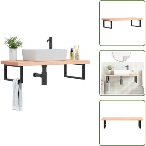 Estante de madera - vidaXL Estante de lavabo de pared de acero y madera maciza de haya - Estante de acero
