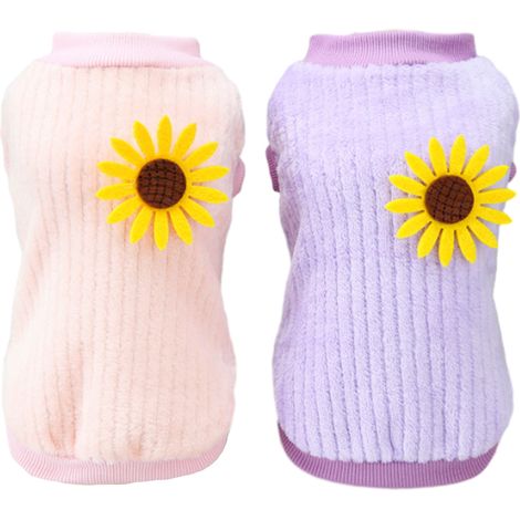 Lot de 2 vêtements pour chien, pull en peluche doux et chaud pour chiot, pull d'hiver pour chiot et chat (rose et violet)