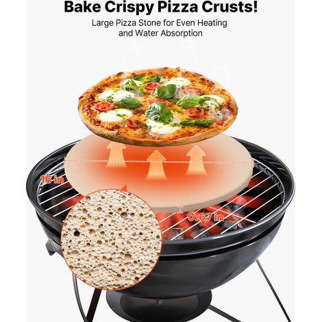 Pierre à pizza ronde en cordiérite 40,6 cm, pierre de cuisson extra large avec support durable et grattoir PP, résistante à la chaleur, épaisseur 1,7 cm, pour four, cuisson du pain, barbecue (1/5)