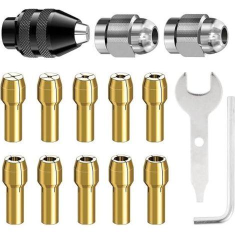 15 Pièces Mandrin Perceuse, Accessoires pour Outil Rotatif, 0,8mm à 3,2mm Remplacement 4486 Mandrin à Changement Rapide, Remplacement 4485 Pince de serrage en laiton Écrou metal (1/5)