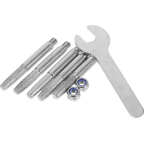 Tête de Meulage Diamantée 5,5 Mm avec 5 Pierres à Affûter Chaîne Tronçonneuse, 2 Écrous et 1 Clé, Affûteur Manuel Haute Dureté pour Outils Mécaniques Jardinage, Affûtage - (1/5)