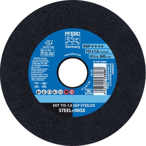 PFERD TOOLS Trennscheibe EHT 115x1,6x22,23 mm gerade Speziallinie SGP STEELOX für Stahl/Edelstahl 25 Stk (1/5)